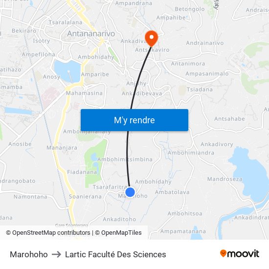 Marohoho to Lartic Faculté Des Sciences map