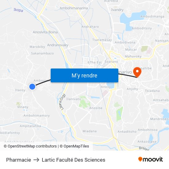 Pharmacie to Lartic Faculté Des Sciences map