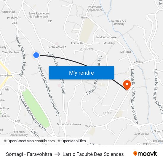 Somagi - Faravohitra to Lartic Faculté Des Sciences map