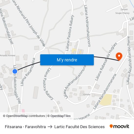 Fitsarana - Faravohitra to Lartic Faculté Des Sciences map