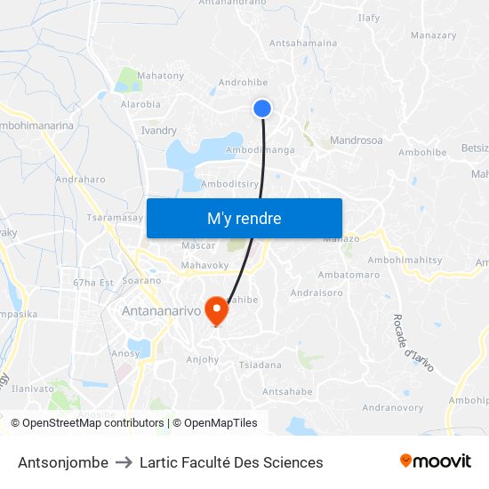 Antsonjombe to Lartic Faculté Des Sciences map