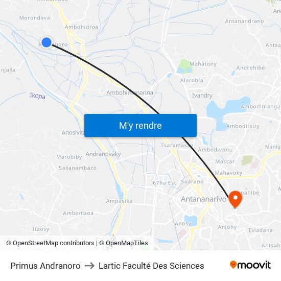 Primus Andranoro to Lartic Faculté Des Sciences map