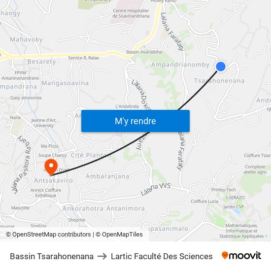 Bassin Tsarahonenana to Lartic Faculté Des Sciences map