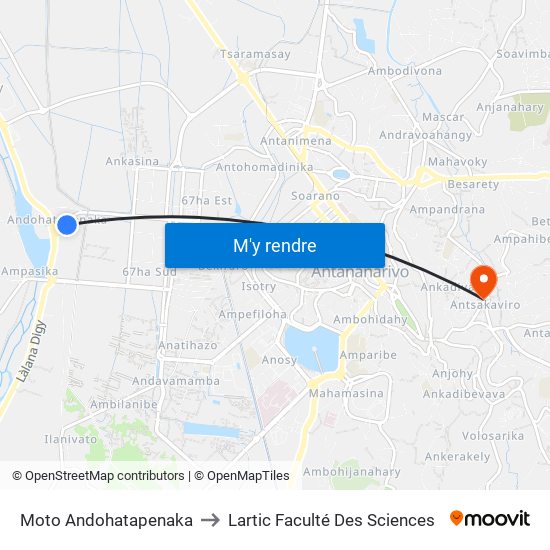 Moto Andohatapenaka to Lartic Faculté Des Sciences map
