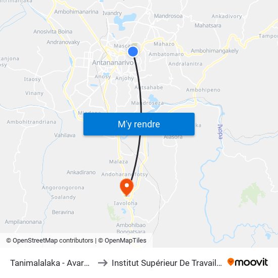 Tanimalalaka - Avaradoha to Institut Supérieur De Travail Social map