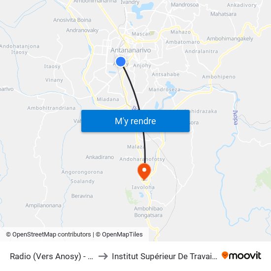 Radio (Vers Anosy) - Anosy to Institut Supérieur De Travail Social map