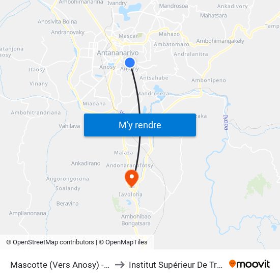 Mascotte (Vers Anosy) - Antsahabe to Institut Supérieur De Travail Social map