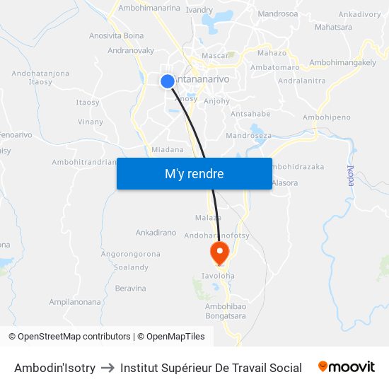 Ambodin'Isotry to Institut Supérieur De Travail Social map