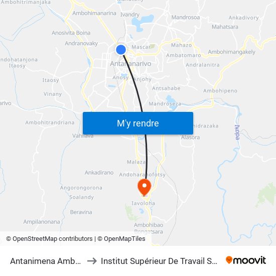 Antanimena Ambany to Institut Supérieur De Travail Social map