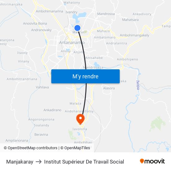Manjakaray to Institut Supérieur De Travail Social map