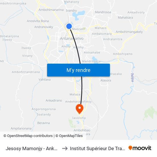 Jesosy Mamonjy - Ankorondrano to Institut Supérieur De Travail Social map