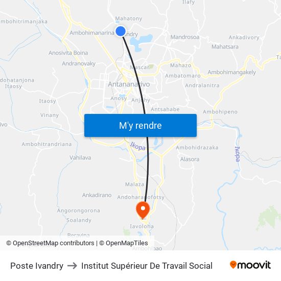 Poste Ivandry to Institut Supérieur De Travail Social map