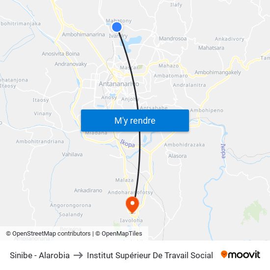 Sinibe - Alarobia to Institut Supérieur De Travail Social map