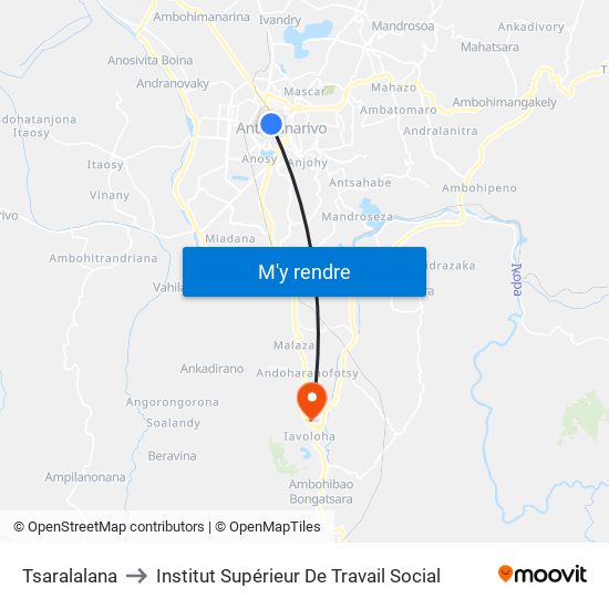 Tsaralalana to Institut Supérieur De Travail Social map