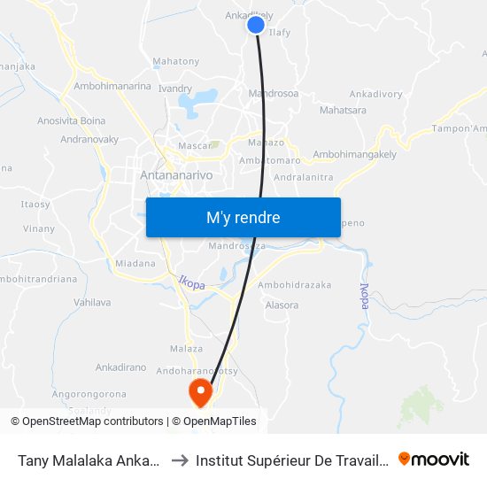 Tany Malalaka Ankadikely to Institut Supérieur De Travail Social map