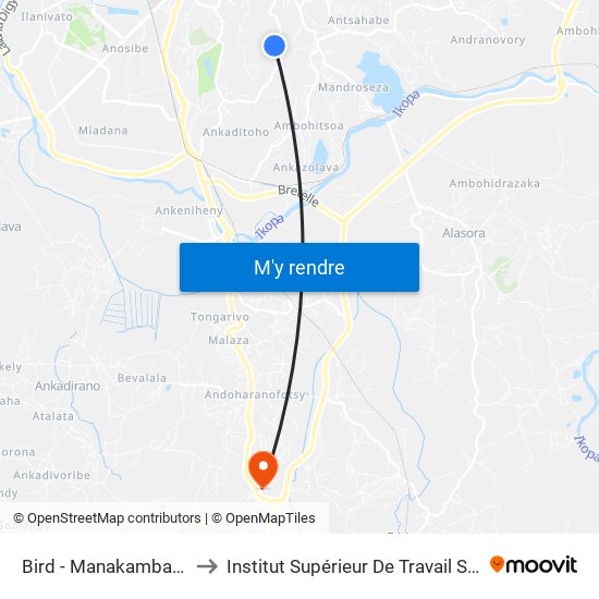 Bird - Manakambahiny to Institut Supérieur De Travail Social map