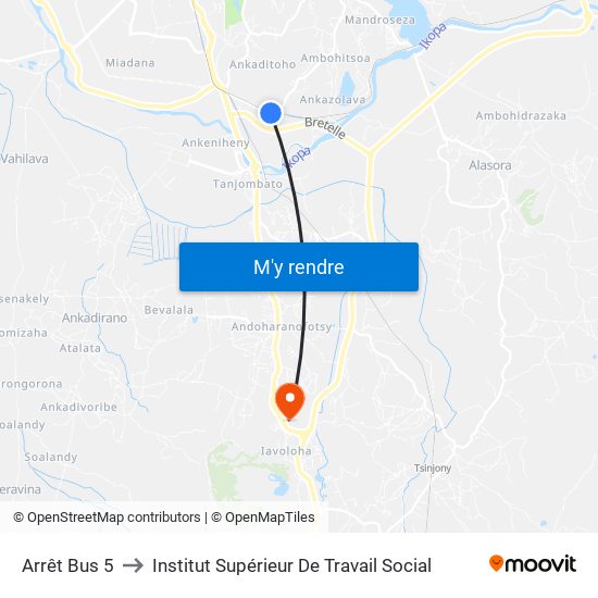 Arrêt Bus 5 to Institut Supérieur De Travail Social map