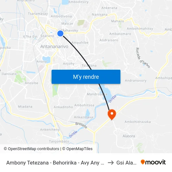 Ambony Tetezana - Behoririka - Avy Any Ankadifotsy to Gsi Alasora map