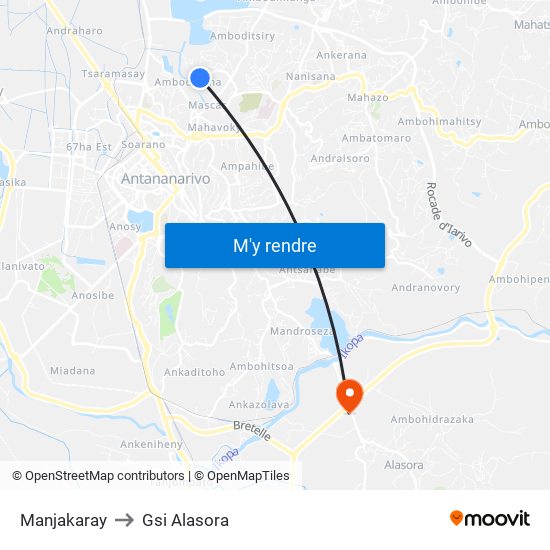 Manjakaray to Gsi Alasora map
