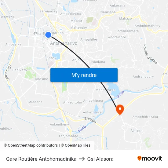 Gare Routière Antohomadinika to Gsi Alasora map