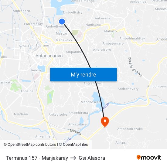 Terminus 157 - Manjakaray to Gsi Alasora map