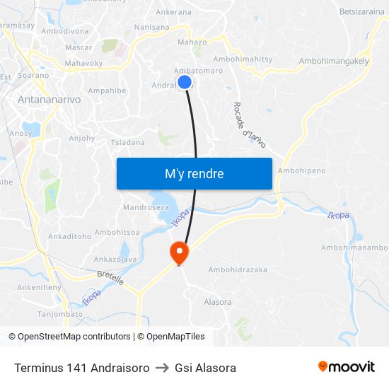 Terminus 141 Andraisoro to Gsi Alasora map