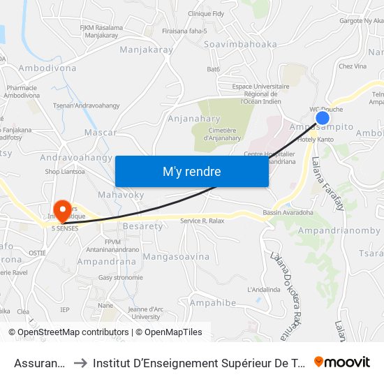 Assurance - Ampasapito to Institut D’Enseignement Supérieur De Technologie D’Informatique Et De Management D’Entreprise map