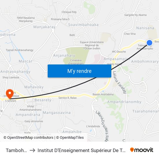 Tamboho - Ampasapito to Institut D’Enseignement Supérieur De Technologie D’Informatique Et De Management D’Entreprise map