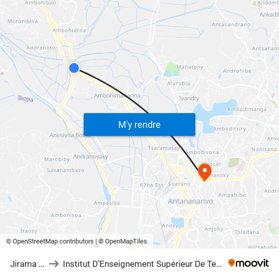 Jirama - Ambodimita to Institut D’Enseignement Supérieur De Technologie D’Informatique Et De Management D’Entreprise map