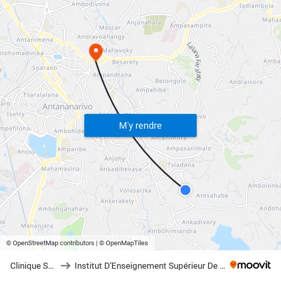 Clinique St Paul - Ambatoroka to Institut D’Enseignement Supérieur De Technologie D’Informatique Et De Management D’Entreprise map