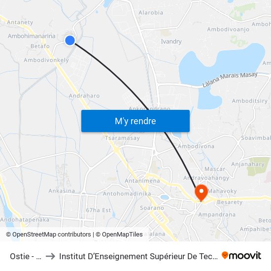 Ostie - Anosivavaka to Institut D’Enseignement Supérieur De Technologie D’Informatique Et De Management D’Entreprise map