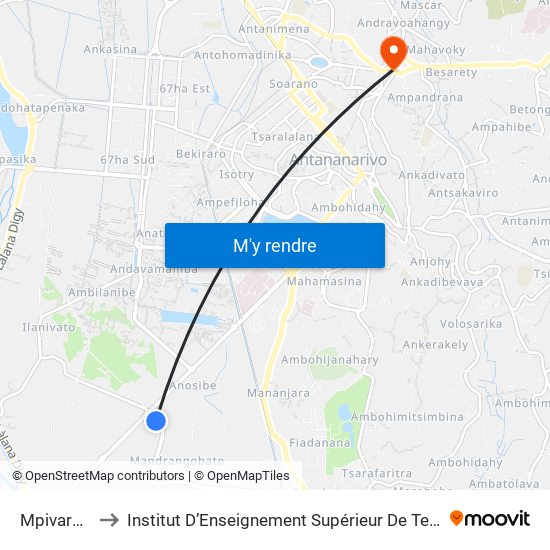 Mpivaro-Kena Nosybe to Institut D’Enseignement Supérieur De Technologie D’Informatique Et De Management D’Entreprise map