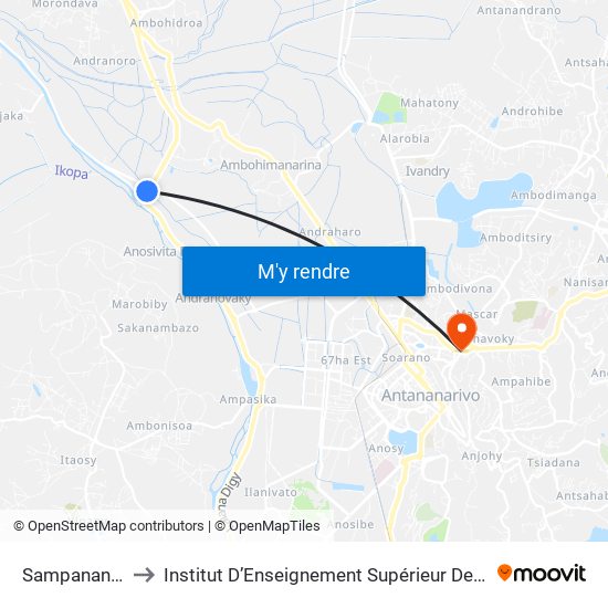 Sampanana Ambohitrimanjaka to Institut D’Enseignement Supérieur De Technologie D’Informatique Et De Management D’Entreprise map
