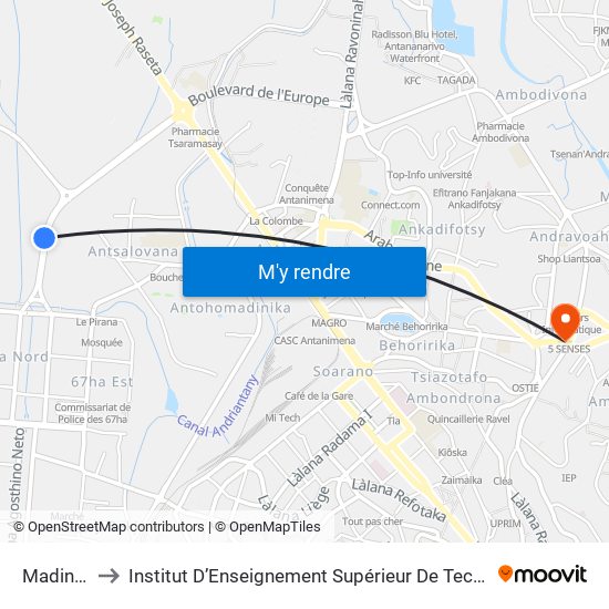 Madinox Ankasina to Institut D’Enseignement Supérieur De Technologie D’Informatique Et De Management D’Entreprise map