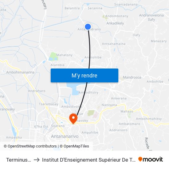 Terminus Antananandrano to Institut D’Enseignement Supérieur De Technologie D’Informatique Et De Management D’Entreprise map