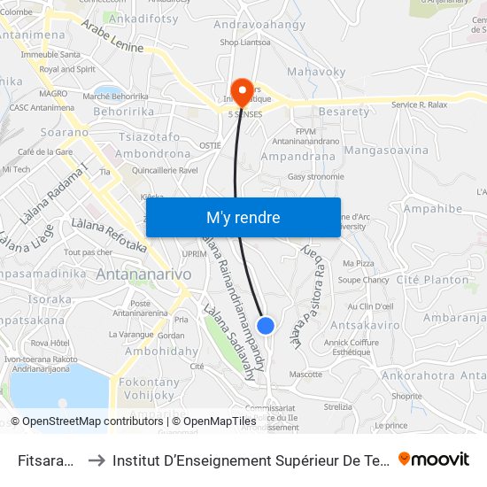 Fitsarana - Faravohitra to Institut D’Enseignement Supérieur De Technologie D’Informatique Et De Management D’Entreprise map