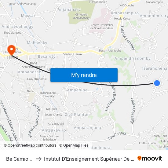 Be Camions - Tsarahonenana to Institut D’Enseignement Supérieur De Technologie D’Informatique Et De Management D’Entreprise map