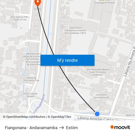 Fiangonana - Andavamamba to Estiim map