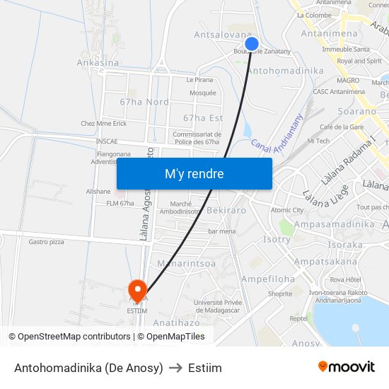 Antohomadinika (De Anosy) to Estiim map