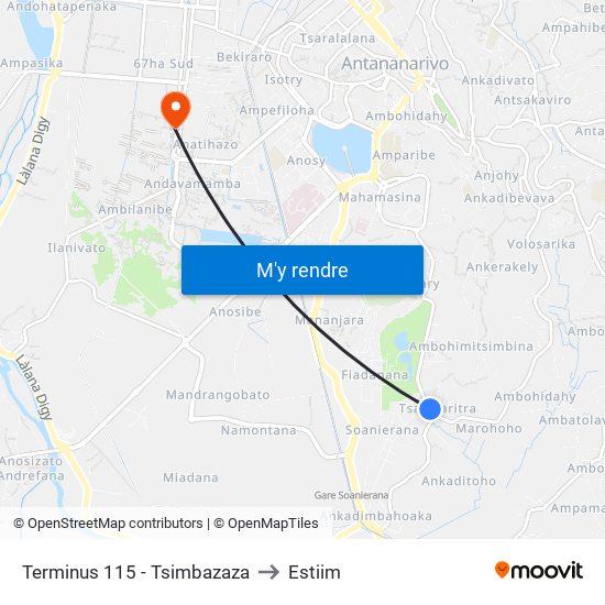 Terminus 115 - Tsimbazaza to Estiim map