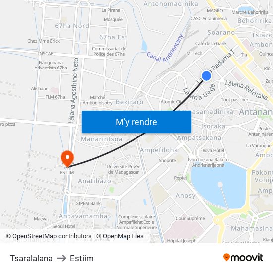 Tsaralalana to Estiim map