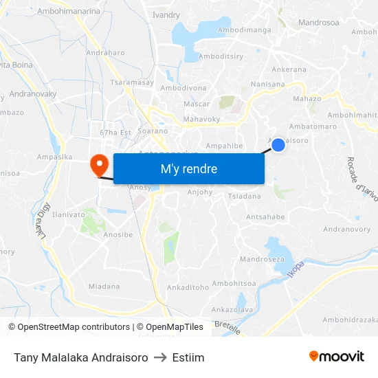 Tany Malalaka Andraisoro to Estiim map