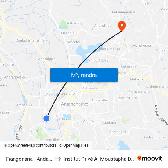 Fiangonana - Andavamamba to Institut Privé Al-Moustapha De Madagascar map