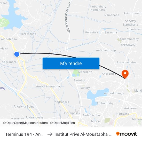 Terminus 194 - Andranomena to Institut Privé Al-Moustapha De Madagascar map