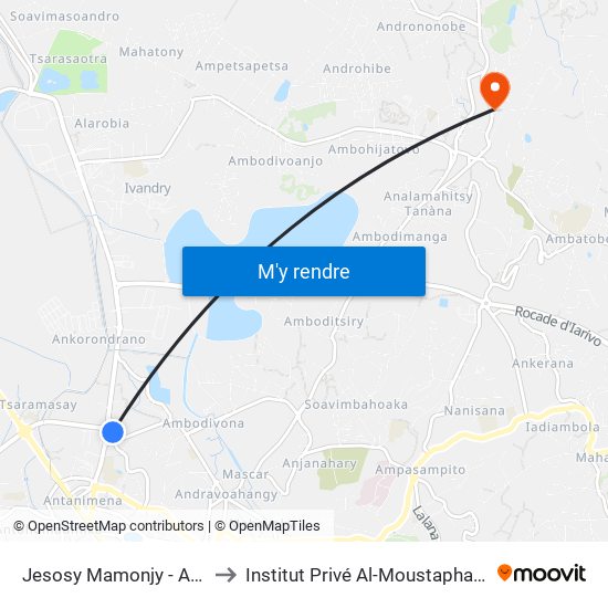 Jesosy Mamonjy - Ankorondrano to Institut Privé Al-Moustapha De Madagascar map