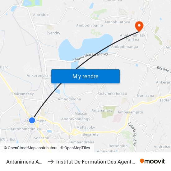 Antanimena Ambany to Institut De Formation Des Agents De Santé map