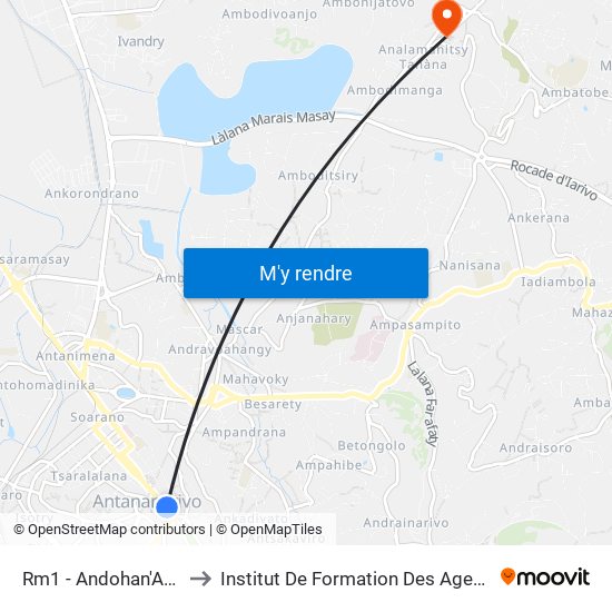 Rm1 - Andohan'Analakely to Institut De Formation Des Agents De Santé map