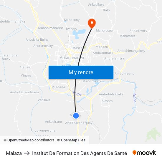 Malaza to Institut De Formation Des Agents De Santé map