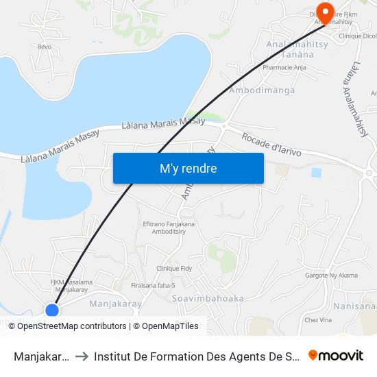 Manjakaray to Institut De Formation Des Agents De Santé map