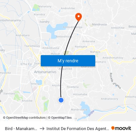 Bird - Manakambahiny to Institut De Formation Des Agents De Santé map